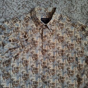 Woolrich Men Sz M Oxford Deer Print‎ Pattern Long Sleeve Button Up Shirt